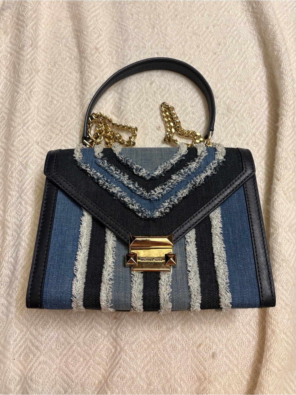 Michael Kors Whitney shoulder bag with striped denim design gold hardware